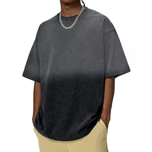 Men's Oversized Gradient Cotton T-Shirt O-Neck Short Sleeve Street Style Solid Color Jersey Knitted <b>Top</b> - Product Image 1