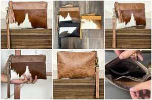 New Latest Design Hair On Cowhide Leather Hand Wristlet Clutch for Women's Western Genuine Leather Zipper Handbags <b>Purse</b> Wallet - Product Image 2