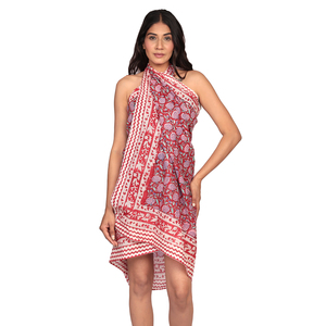 Pareo de playa ligero de verano para mujer, de algodón estampado a mano, tipo pañuelo envolvente, cubrebañador sin tirantes de una pieza con estampado de puntos y letras - Product Image 1