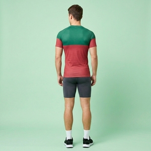 Men's Green Red Color Blocked Short Sleeve O-Neck Slim Fit Sporty Quick Dry Knitted Polyester T-Shirt - Product Image 5