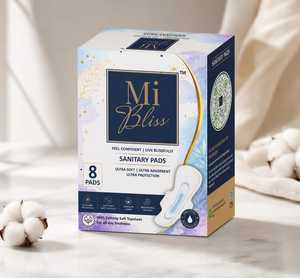 Toallas Sanitarias Mi Bliss Ultra Finas con Alas, Capa Superior de Algodón Orgánico, Ecológicas, Súper Absorbentes, con Protección Contra Fugas y Tecnología Dry Feel - Product Image 1