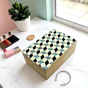 Caja Organizadora de Joyas Personalizada con Incrustaciones de Resina y MDF, Artesanía India, Diseño Artístico, Elegante y Personalizable - Product Image 5