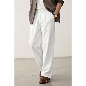 Pantalon d'été décontracté pour homme en lin tissé léger, taille mi-haute, uni, à braguette boutonnée, coupe ample, plissé, pour la plage et les sorties BD - Product Image 5