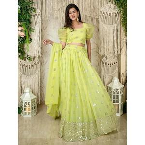 Fantastique vert citron paillettes Georgette femmes fiançailles porter Lehenga Choli ensemble - Product Image 5