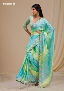 Beautiful New Variety Chinon with Digital Print & Gota Patti Work <b>Saree</b>-<b>Blouse</b> Collection Supplier from Surat Woman Fashion - Product Image 2