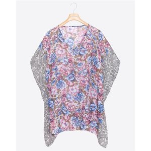 Vestido Kaftán Mini de Playa Tejido con Estampado Floral Bohemio Ecológico de Poliéster, Cuello en V, Mangas Murciélago, Borlas, Transpirable - Product Image 2