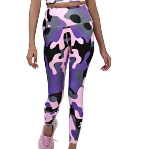 Leggings Deportivos de Cintura Alta, Largos, con Estampado de Camuflaje Rosa y Morado, Tejidos, Elásticos, Ecológicos y Antibacterianos para Mujer - Product Image 4