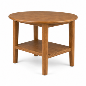 Mesa Auxiliar Redonda de Madera de Teca Sólida con Estante Inferior, Mesa de Comedor de Madera Minimalista Escandinava, Ecológica y Duradera - Product Image 2