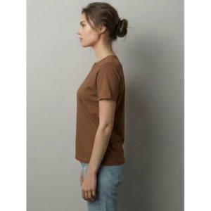 Camiseta de Algodón Estilo Boho para Mujer, Cuello Redondo Marrón, Tejido Transpirable y Suave, Corte Holgado para Uso Diario Informal de Verano - Product Image 4