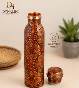 Handcrafted Printed Pure <b>Copper</b> Water Bottle Ethnic Tribal Design Reusable Drinking Bottle <b>Screw</b> Cap Wholesale Drinkware - Product Image 5