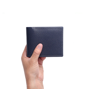 Men Luxury Multifunctional Short <b>Card</b> <b>Holder</b> Wholesale Navy Blue Genuine Leather Bifold High Quality RFID Blocking Custom Logo - Product Image 3