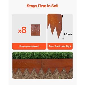Bordo per Giardino in Acciaio Corten, Confezione da 6 Pezzi, 40 x 6 Pollici, Pieghevole, con 8 Piastre di Collegamento per Paesaggistica e Terrazze - Product Image 3