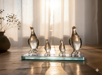 Figurine artisanale en verre Art Déco Famille de pingouins – Décoration de luxe pour la maison, cadeau, objet de décoration pour salon, mariage, anniversaire, Saint-Valentin