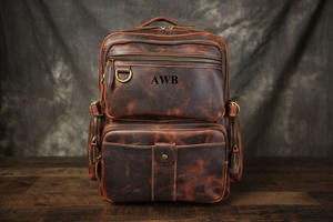 Sac à dos en cuir véritable avec logo personnalisé, sac pour ordinateur portable en cuir de vachette vintage pour homme, imperméable, vente en gros, sac de voyage pour l'université LBK-0109 - Product Image 6