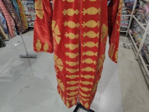 เสื้อแจ็คเก็ตยาวปักลายดอกไม้สีส้ม ผ้ากำมะหยี่ทอลาย  แบบเปิดด้านหน้า สไตล์วินเทจลำลองสำหรับผู้หญิง  บุผ้าลินิน เหมาะสำหรับฤดูหนาว  ของขวัญ - Product Image 5