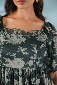 Robe midi évasée à imprimé floral, épaules dénudées, manches courtes et volants, en mousseline, style bohème décontracté pour l'été, pour femme - Product Image 5