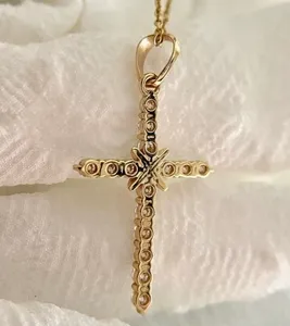 <b>Solid</b> 14K Yellow <b>Gold</b> Moissanite Cross Wedding <b>Pendant</b> VVS1 Round Cut 1.20 Carat Luxury Religious Necklace - Product Image 2