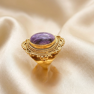 925 Sterling Silver Natural Charoite <b>Ring</b> Handmade Vintage <b>Statement</b> <b>Ring</b> Women Boho Gemstone Jewelry Gift for Unisex Women Her - Product Image 5