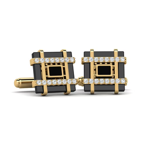 Boutons de manchette élégants en or pour hommes, bijoux de costume formel, sertissage en canal, design noir et or - Product Image 4