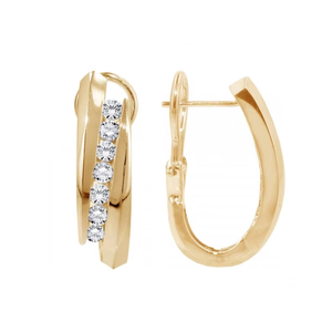 Boucles d'oreilles créoles en or jaune 14 carats avec diamant naturel de 0,50 carat |   Créoles Huggie serties pavé à taille ronde |   Cadeau de bijoux raffinés pour femmes au quotidien - Product Image 3