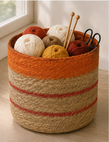 Meilleure Offre Panier en Jonc de Mer Naturel avec Couvercle pour Rangement & Organisateur Rond Tressé à la Main Écologique Capacité 6-10L Utilisation Salon