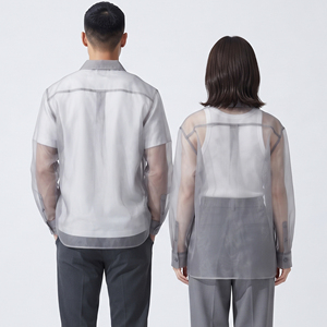 Chemise unisexe transparente en maille légère et ample avec boutons, col rabattu, idéale pour l'été – Vente en gros - Product Image 5
