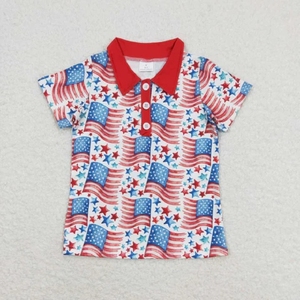 Chemise polo en polyester pour filles INDEX, imprimé drapeau américain, col rouge, uniforme scolaire, vêtements pour enfants - Product Image 6
