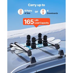 Portaesquís Universal para Techo de Coche, para 6 Pares de Esquís y 4 Tablas de Snowboard, 2 Piezas de Aluminio con Acolchado de Goma para la Mayoría de las Barras Transversales Ranuradas - Product Image 2