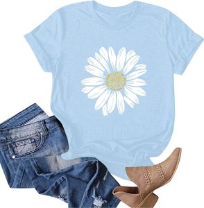T-shirt rétro slim fit pour femme en coton imprimé tournesol, manches courtes, respirant, tricoté, décontracté, pour l'été - Product Image 1