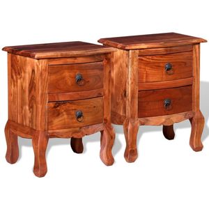Set of 2 <b>Medium</b> <b>Brown</b> Solid Acacia Wood Nightstands - Product Image 4