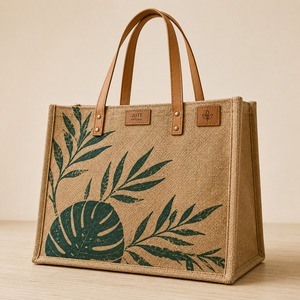 Grand sac fourre-tout en jute avec fermeture éclair et poignée d'épaule, réutilisable pour le shopping, les voyages, les activités de plein air et la plage - Cadeau pour mariages/expositions - Product Image 4