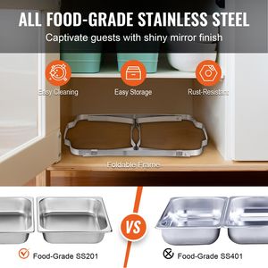 Set Scaldavivande Rettangolare in Acciaio Inossidabile da 8 Qt, 4 Pezzi, con 4 Vasche Grandi, Coperchio e Funzione Manuale per Buffet e Catering - Product Image 3