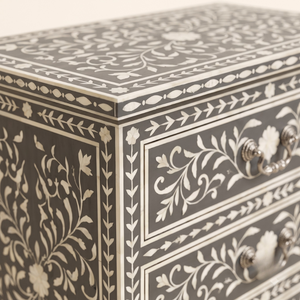 Mesa de Noche Gris de Estilo Fantasía con Incrustaciones de Hueso, Diseño Floral, Mueble de Sala de Estar, Artesanal, Duradero y de Calidad Premium - Product Image 5