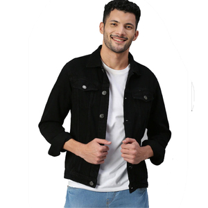 Men's Black <b>Denim</b> <b>Jacket</b> Regular Fit Button Fly Solid Color Casual Autumn Cotton Washable Topstitch Acid Wash Color Fade Proof - Product Image 1