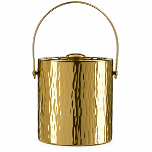 Seau à glace de luxe en métal martelé doré, double paroi isolée en acier inoxydable, pour vin et champagne, avec poignée et couvercle - Product Image 1