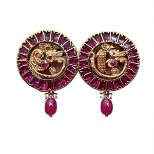 Ruby Kemp Crystal Studded Peacock Stud Earrings in 18K Gold Plated Vintage Style - Product Image 1