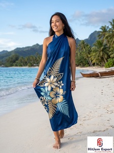 Custom Polynesian Sarong Hawaiian Pareo Floral Print 100% Rayon Lightweight Chiffon Tropical <b>Beach</b> Wrap OEM ODM Manufacturer - Product Image 2