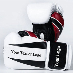 Gants de boxe en cuir blanc, noir et rouge personnalisables avec fermeture Velcro pour l'entraînement des adultes - Product Image 2