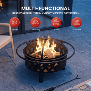 Outdoor Wood Burning Fire Pit Round Decorative <b>Firepit</b> with Spark Screen Backyard Patio Garden FP001 - Product Image 5