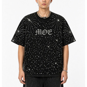 New 2026 Men's 100% Cotton T-Shirts with Rhinestones Breathable Design Low MOQ Custom Size Men's shirts Heavy GSM OEM Service - Product Image 2