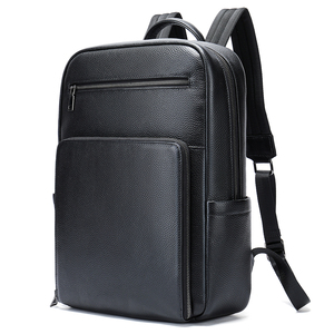 Unisex PU Leather <b>Laptop</b> <b>Backpack</b> 16inch Water Resistant Large Capacity Business Style Shoulder Straps Zipper Closure - Product Image 1