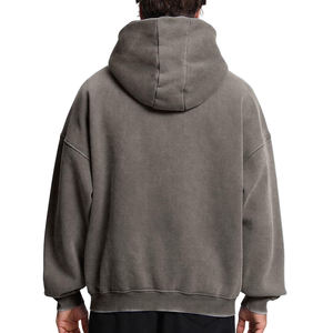 Sweat-shirts d'hiver pour hommes à épaules tombantes, surdimensionnés, avec broderie vieillie et délavage acide, en molleton 100% coton, personnalisables, vente en gros - Product Image 2