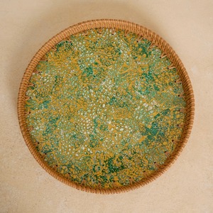 Plateau en laque coquille d'oeuf avec bord en rotin Panier à fruits Fait à la main Cuisine Snack Panier de rangement Ustensiles de cuisine Made in Vietnam - Product Image 2