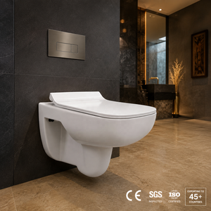 WC mural moderne sans bride en céramique monobloc, cuvette allongée, chasse d'eau par siphon, écologique, facile à nettoyer, WC minimaliste - Product Image 3
