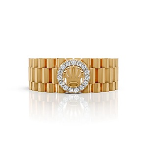 Anillo de Diamantes con Motivo de Corona en Oro de 14K, Joyería Fina para Hombre, con Banda de Eslabones Presidenciales y Micro-Pavé - Product Image 2