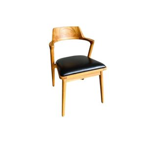 Silla de Comedor Jevo de Madera de Teca con Asiento Tapizado en Microfibra, Diseño Moderno, Giratoria, para Hogar y Hotel - Product Image 3