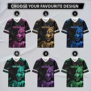 เสื้อฟุตบอลลายหมาป่าแบบกำหนดเอง พร้อมชื่อและหมายเลขทีม เสื้อคอวีสำหรับผู้ชาย พิมพ์ลายดิจิทัล ผ้าตาข่าย โพลีเอสเตอร์ 100% ระบายอากาศได้ดี - Product Image 3