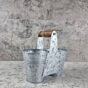 Jardinière double en métal galvanisé avec poignée en bois, style rustique, pour plantes d'intérieur et d'extérieur, vente en gros - Product Image 3