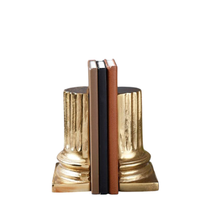 Juego de sujetalibros metálicos vintage para hombre, sujetalibros decorativos de hierro para estanterías, acabado bronce con pátina dorada, sujetalibros para uso doméstico. - Product Image 2