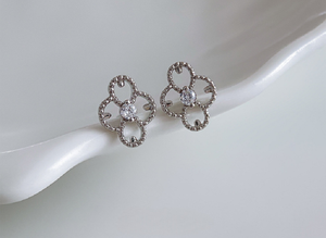 Dainty Lace 925 Sterling <b>Silver</b> <b>Stud</b> Earrings Platinum Plated Sparkling Zircon Bridal Minimalist Jewelry - Product Image 2